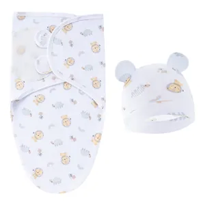 Ensemble lange et bonnet doux pour nouveau-né avec motifs d'animaux mignons et lions