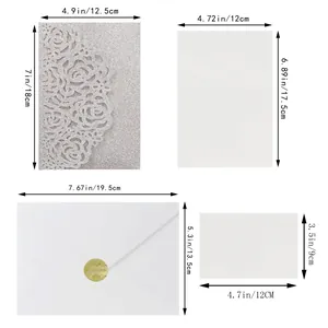 Dimensions détaillées du kit d'invitations de mariage en argent découpé au laser
