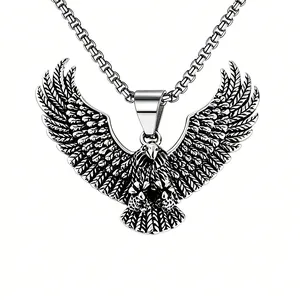 Vintage Stainless Steel Eagle Pendant Necklace For Men Punk Rock Star Scissors Charms Jewelry Antique Silver Box Chain