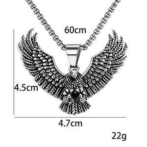 Punk stainless steel eagle pendant necklace with 60cm chain and vintage finish