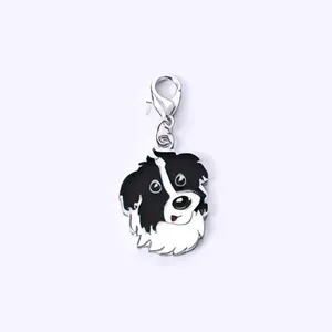 Pendentif chien Border Collie mignon avec fermoir mousqueton argenté