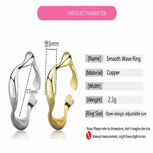 Detaillierte Produktparameter eines unregelmäßigen, wellenförmigen offenen Rings mit Maßen.