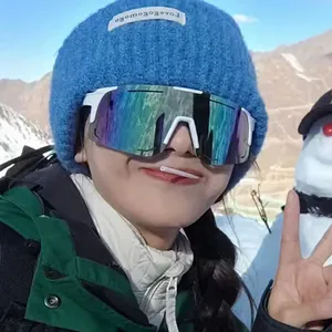 Outdoor sports cycling goggles with iridescent lenses and white frame for skiing and hiking