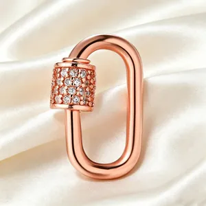 Elegant rose gold oval carabiner screw clasp pendant with sparkling cubic zirconia for DIY jewelry