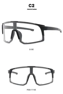 Detailed front and side views of professional oversized transparent sports cycling goggles