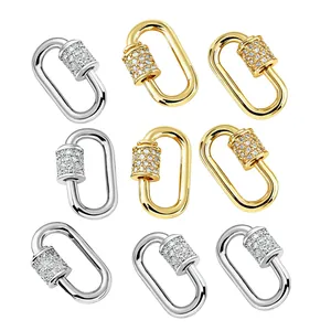 Premium copper zircon oval screw claps in gold and silver finishes for DIY jewelry
