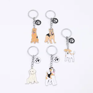 5er-Set Hundekopf-Schlüsselanhänger aus Metall mit Pfotenabdruck-Charm