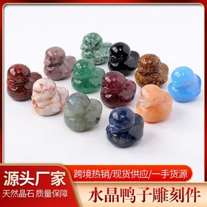 Natural Crystal Stone Mini Duck Carving Animal Figurine Polished Gemstone Figurine For Home Office Desk Decor Children Gift