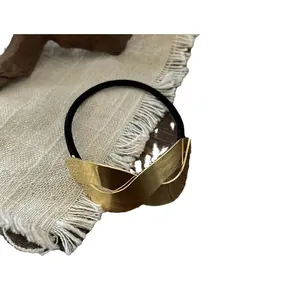Elegant minimalist gold metallic brushed hair tie with high elastic black band