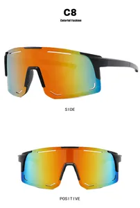 Outdoor sports cycling sunglasses with orange-blue gradient lenses and black frames