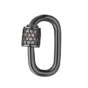 Gunmetal oval screw clasp pendant with micro-pave zirconia stones for DIY jewelry