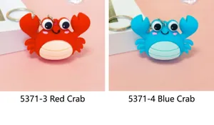 Cute cartoon crab keychain pendants available in vibrant red and blue colors for bags