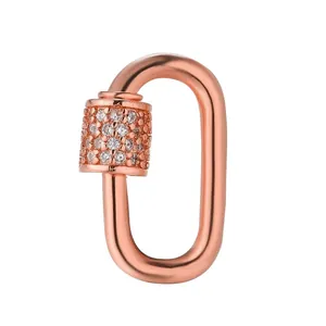 Rose gold oval carabiner screw lock pendant with pavé zircon stones for DIY jewelry