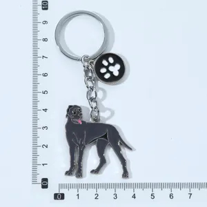 Detaillierte metrische Messung eines schwarzen Hundemetall-Schlüsselanhängers Pfote