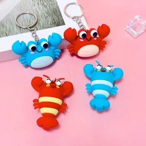 Cute 3D cartoon crab and lobster keychains in bright red and blue for bags and accessories