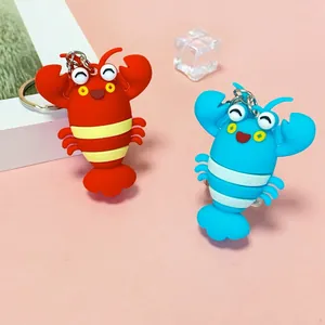 Cute 3D cartoon lobster keychain charm for bags and phones in red and blue