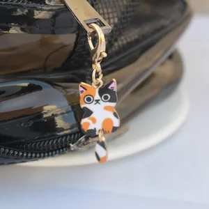 Cute calico cartoon cat keychain charm made of zinc alloy for bags and fashion accessories