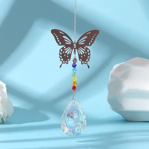 Detailed macro view of silver butterfly and rainbow crystal pendant with AB coating