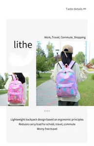 Model wearing a lightweight colorful backpack with star and heart patterns in a sunny park