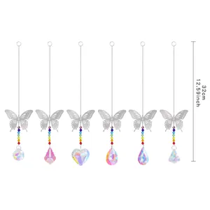 Elegant silver butterfly crystal suncatchers set of six different styles with 32cm length