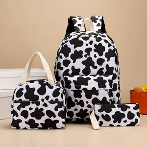 Nylon Kids School Backpack Set With Lunch Bag And Pencil Case Waterproof Gradient Galaxy Cow Leopard Print Backpack For Girls Students