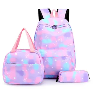Ensemble sac à dos scolaire 3-en-1 avec motif galaxie aquarelle violette et trousse