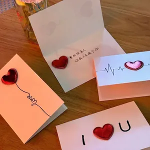 3D Pop Up Valentine's Day Greeting Card Minimalist Red Leather Heart Cardstock Gift Card For Romantic Heartbeat Blessing
