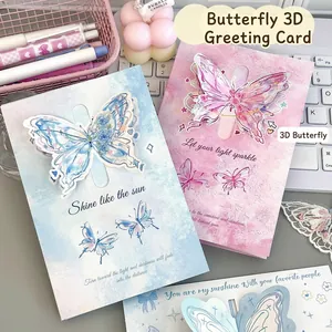 Decorative 3D butterfly greeting card with watercolor design and inspirational English text