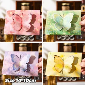 Four 3D butterfly folding greeting cards in pastel colors for various occasions, 14x10cm