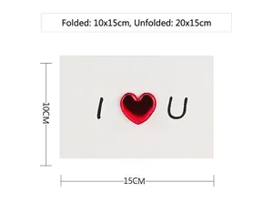 Valentine's Day greeting card with leather heart, folded 10x15cm, unfolded 20x15cm.