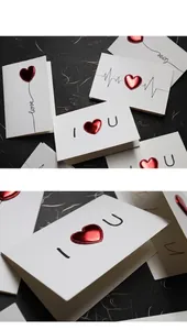 Detailed macro view of 3D leather heart greeting card with I Love You print