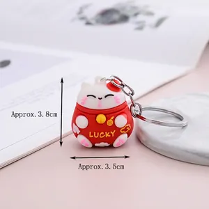 Cute 3D cartoon red Maneki-neko lucky cat keychain charm accessory for bags or car keys