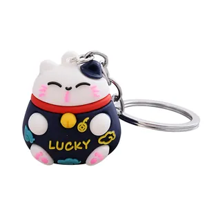 3D Maneki Neko lucky cat keychain with Lucky engraving for bag charm and car keys