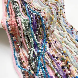Faceted Natural Stone Loose Beads Colorful Round Gemstone Beads Small Spacer Beads For DIY Jewelry Making Bracelet Necklace Earring Accessory