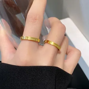 Fashion Titanium Steel Forever Love Lettering Heart Ring Gold Silver Plated Rhinestone Inlaid Couple Jewelry Gift Ring