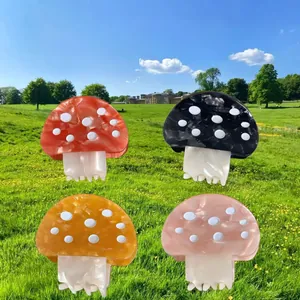 Set di 4 graziose mollette per capelli a fungo in acetato, colori assortiti vivaci
