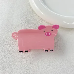 Cute cartoon pig shaped acetate hair claw clip for girls, pink animal hair accessory