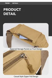 Vue détaillée d'une sacoche banane tactique avec poche zippée et tirette durable.