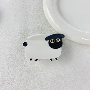 Cute cartoon sheep-shaped hair claw clip made of high-quality white and black acetate