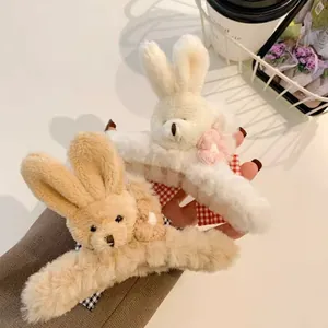 Soft autumn winter plush bear rabbit animal hair claw clip for women large size hair clamp