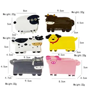 Cartoon animal acetate hair claw clips: pig, sheep, cow, and dog designs with sizes