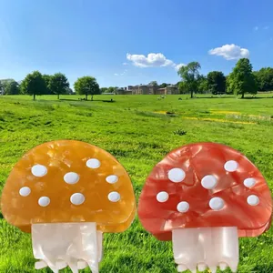 Cute mushroom-shaped acetate hair clips in red and yellow for women's hairstyling set