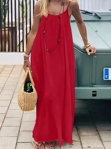 Elegantes loses rotes Maxikleid mit Spaghettiträgern und Rückenausschnitt für Damen