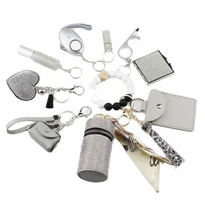 Multi-functional rhinestone self-defense keychain set with personal safety alarm