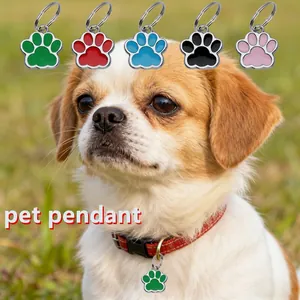 Durable paw print alloy pet ID tags in various vibrant colors for dogs and cats