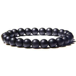 Natural matte black onyx stone beaded bracelet for men and women handmade jewelry