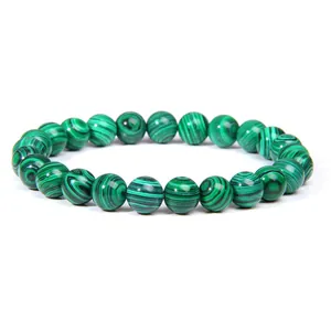 Elegant green malachite striped beaded bracelet featuring high-quality natural stone textures