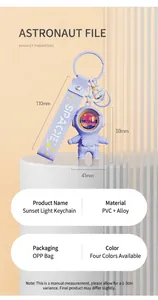 Astronaut sunset lamp keychain detail showing dimensions of 110mm, 59mm and 41mm.