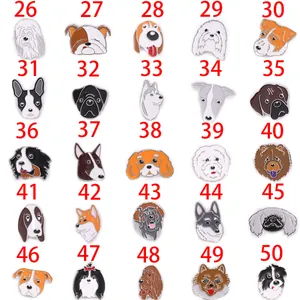Various cartoon dog head enamel pins collection numbered 26 to 50 for choice