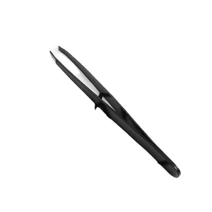 Professional black stainless steel slanted eyebrow tweezers for precise lash application